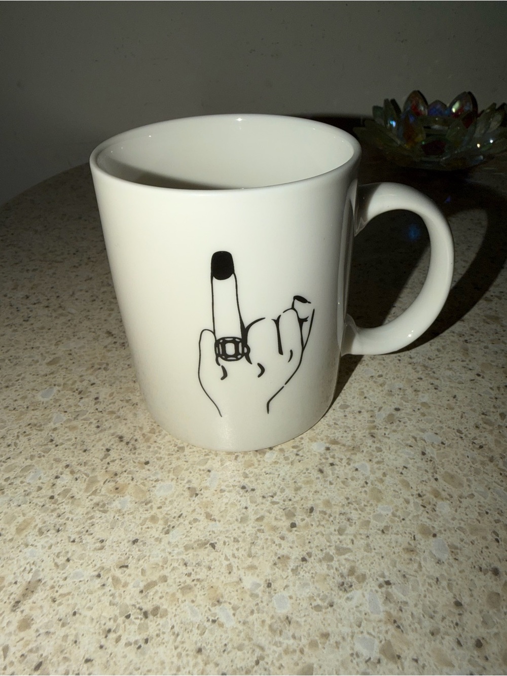 White Ceramic Mug with engagement ring design